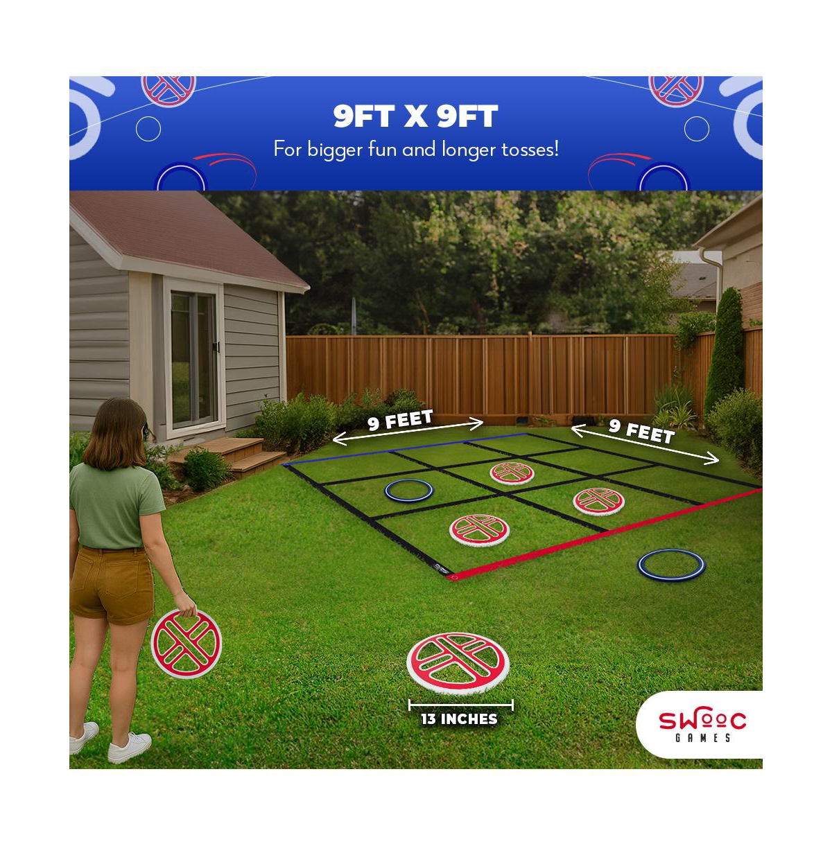 Fling Tac Toe (9ft x 9ft) Giant Tic Tac Toe Game Outdoor | Weatherproof Giant Outdoor Games for Adults and Family