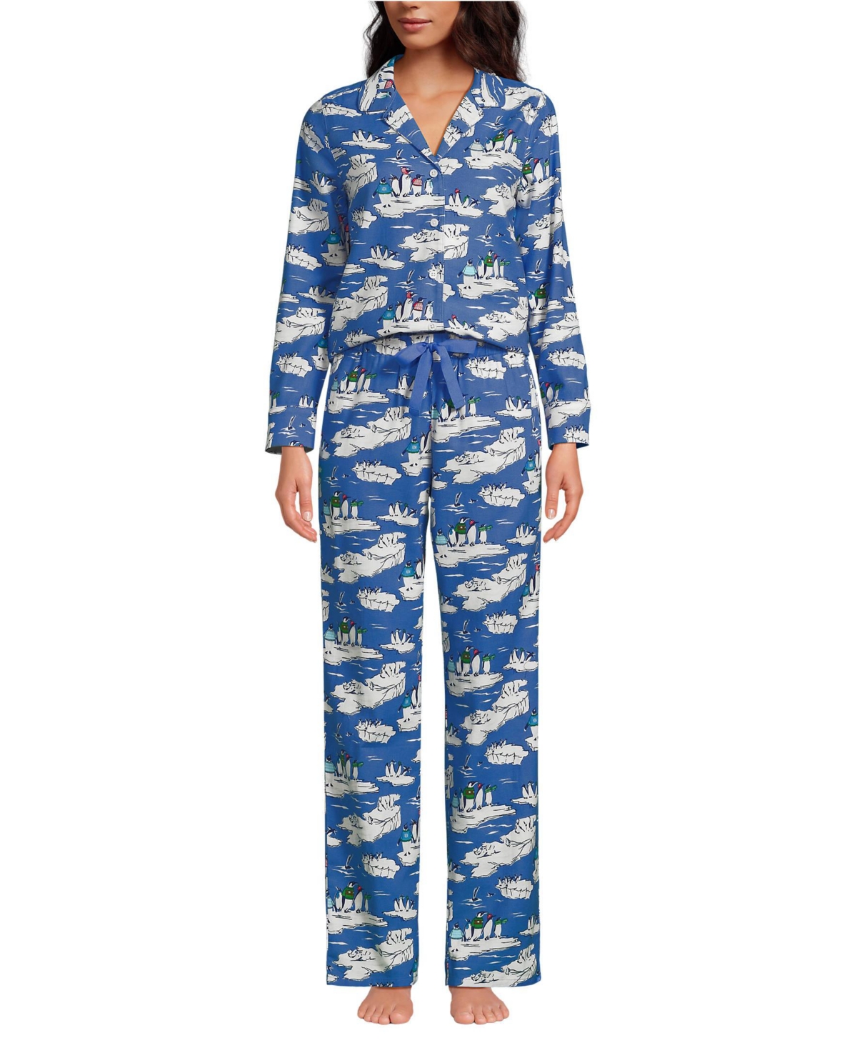 Lands' End Women's Tall Flannel 2 Piece Pajama Set - Long Sleeve Shirt and Pants