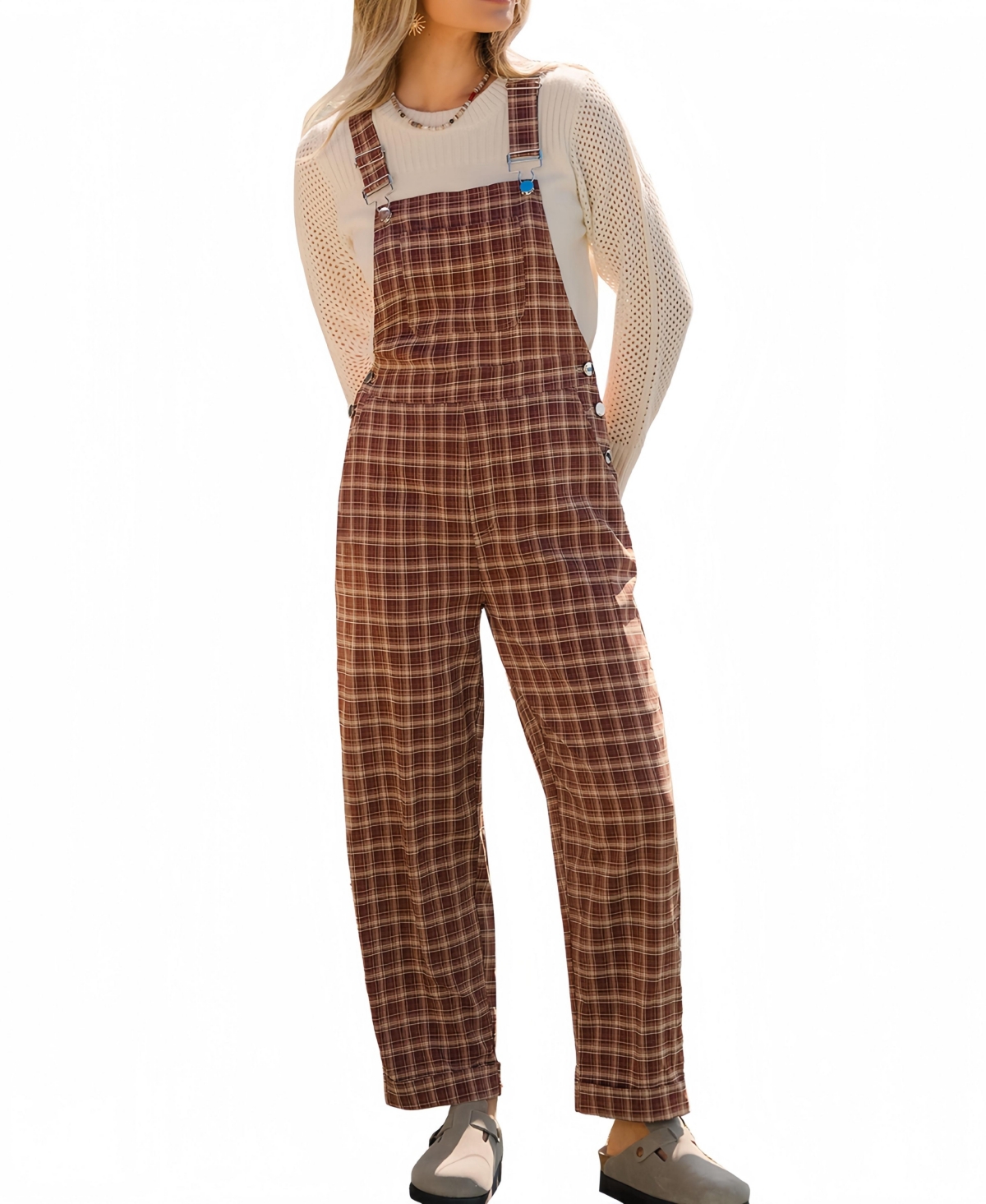 Cupshe Women's Amber Trail Plaid Overalls