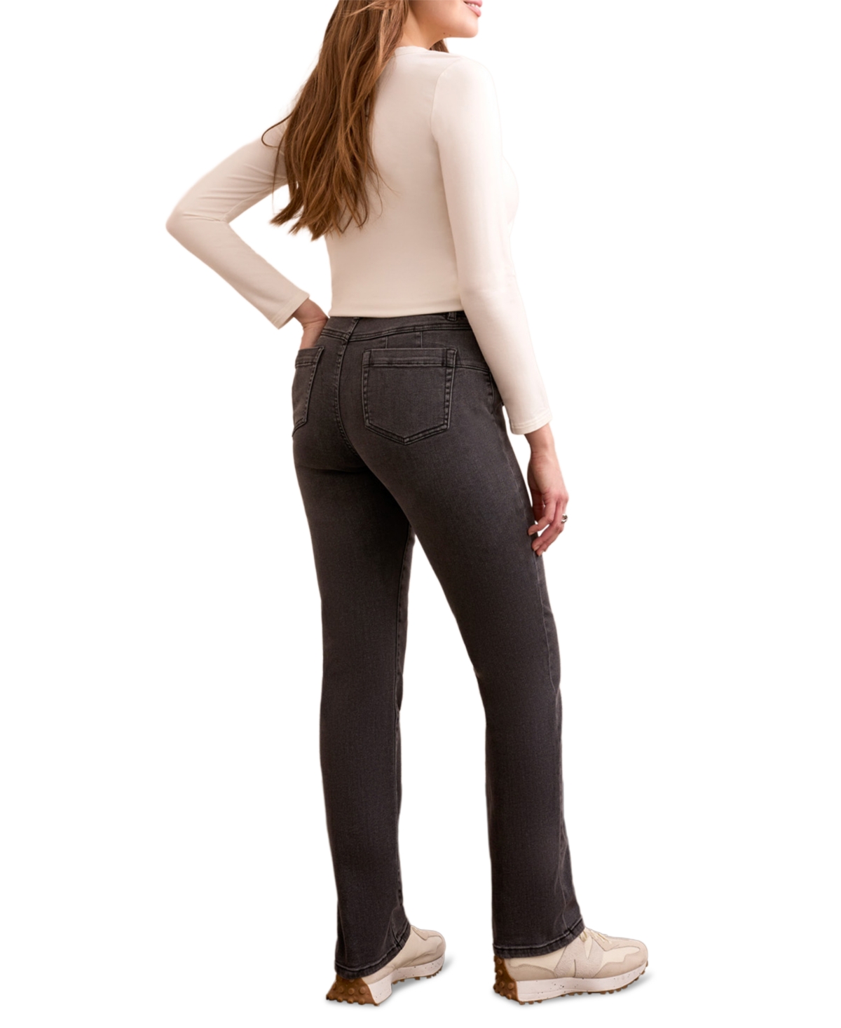 Tribal Women's Sophia Curvy Boundless Stretch Denim Pull-on Straight Leg Jeans In Gray