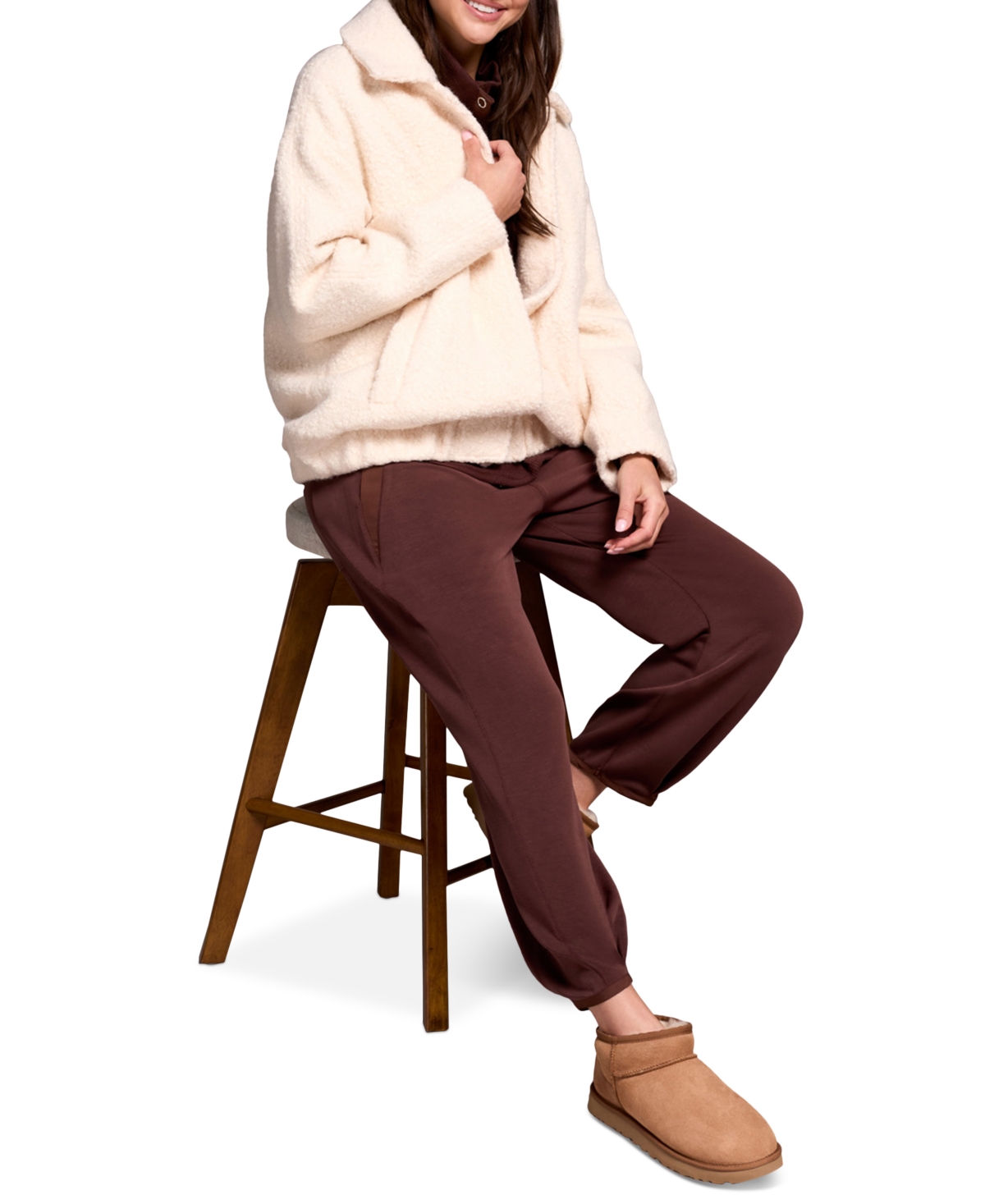Tribal Women's Soft Boucle Bomber Jacket With Hidden Snaps In Pink