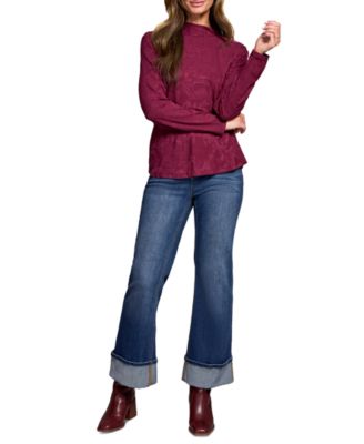 Women's Jacquard Knit Long Sleeve Mock Neck Top