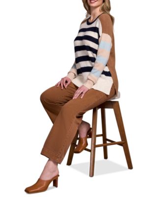 Women's Soft Knit Combo Striped Boat Neck Sweater