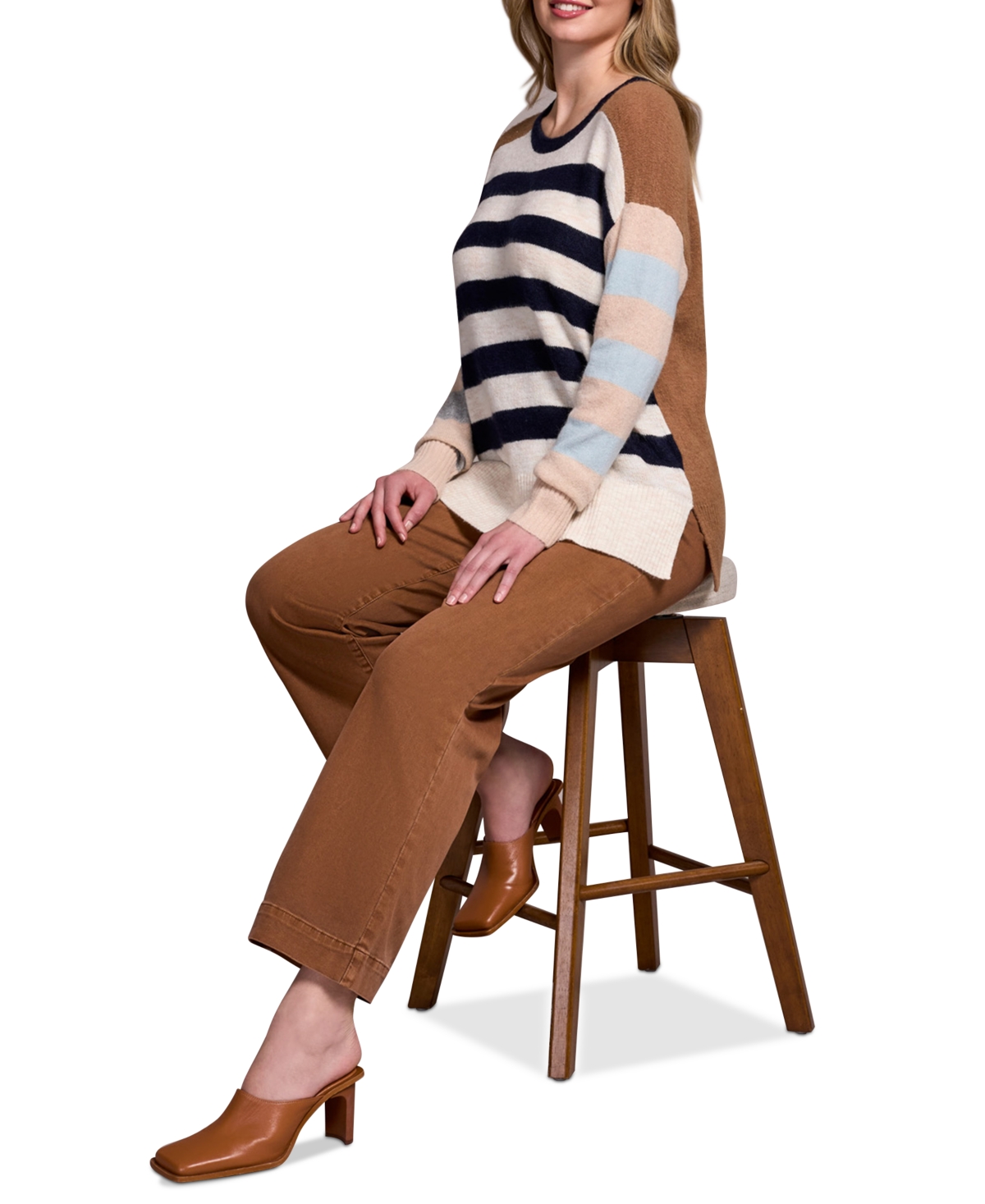 Tribal Women's Soft Knit Combo Striped Boat Neck Sweater In Multi