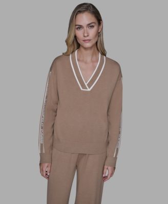 KARL LAGERFELD PARIS - Women's Logo Tape V-Neck Sweater