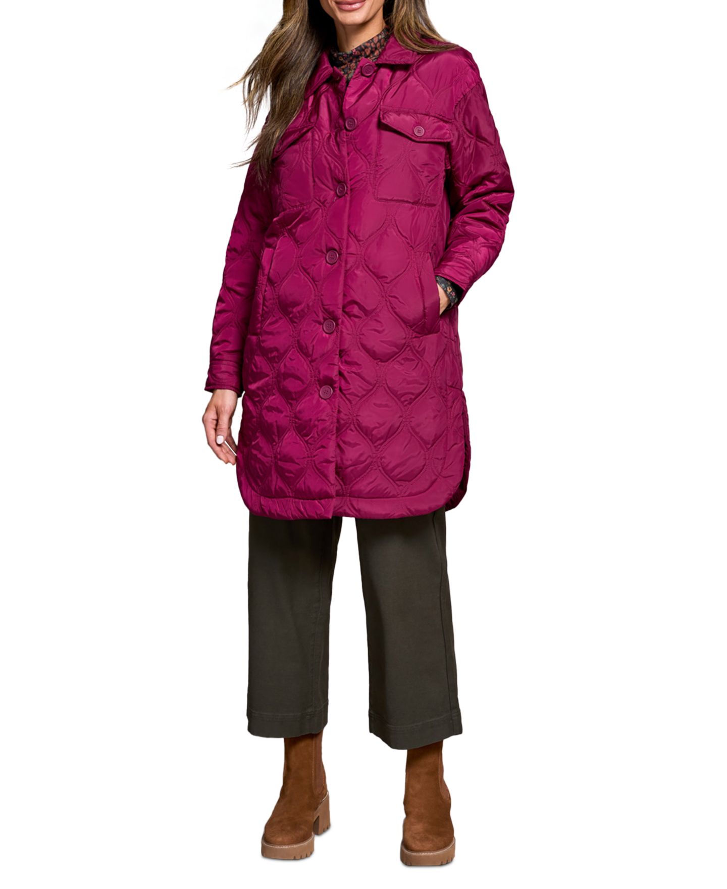 Женская куртка TRIBAL Long Quilted Button-Up Jacket With Pockets, цвет: Plumwine — фото 1