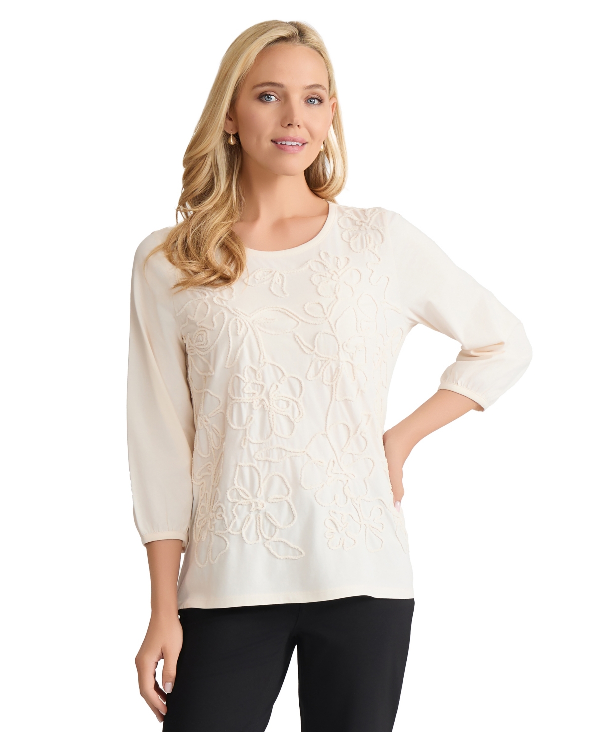 Jones New York Women's 3/4-Sleeve Soutache Top