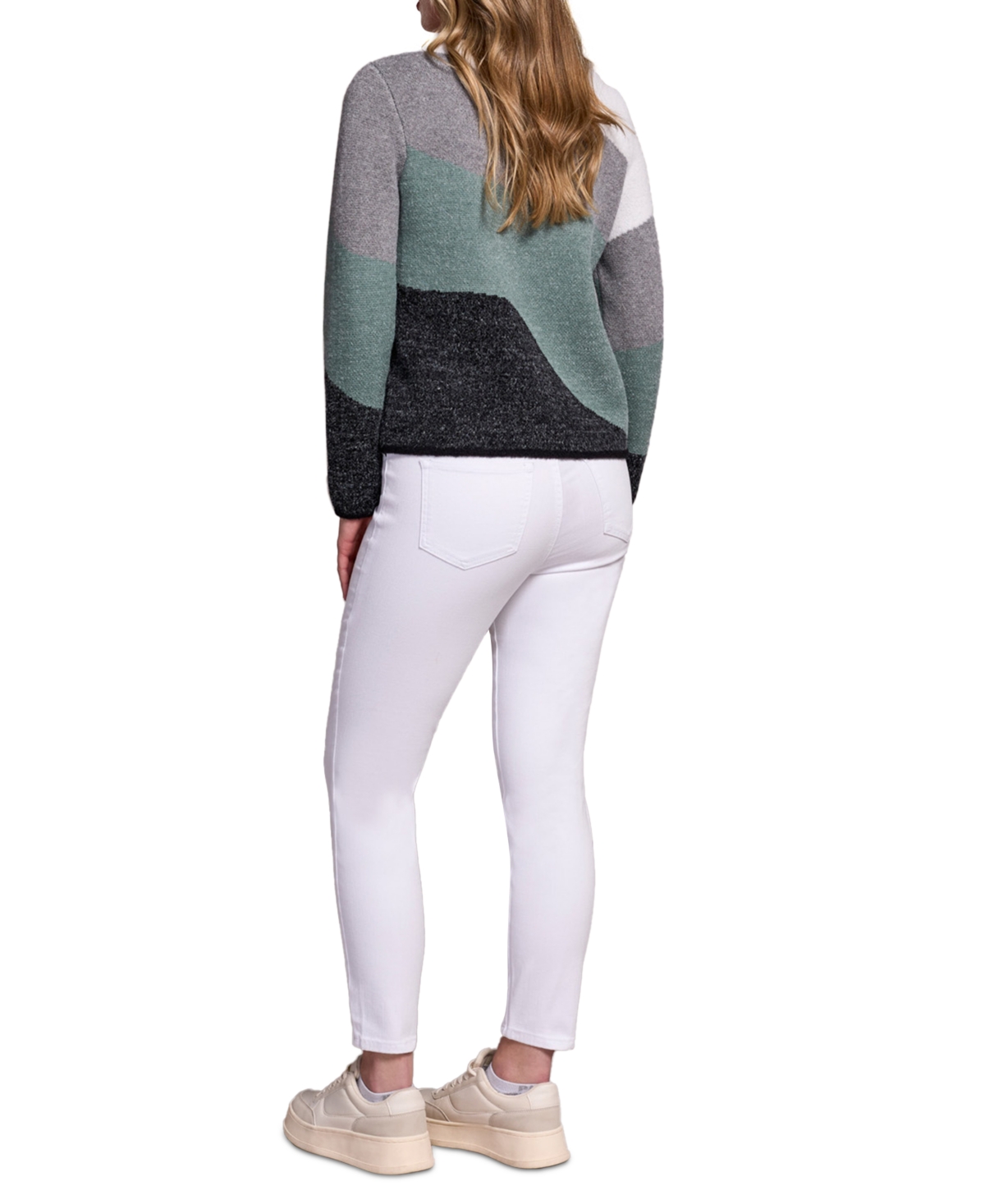 Tribal Women's Fuzzy Double Knit Crew Neck Sweater In Green