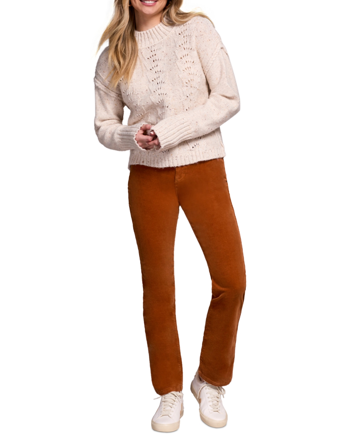Tribal Women's Multi Speckle Crew Neck Sweater In White