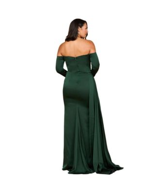 Women's Off Shoulder Satin Dress with Beaded Details