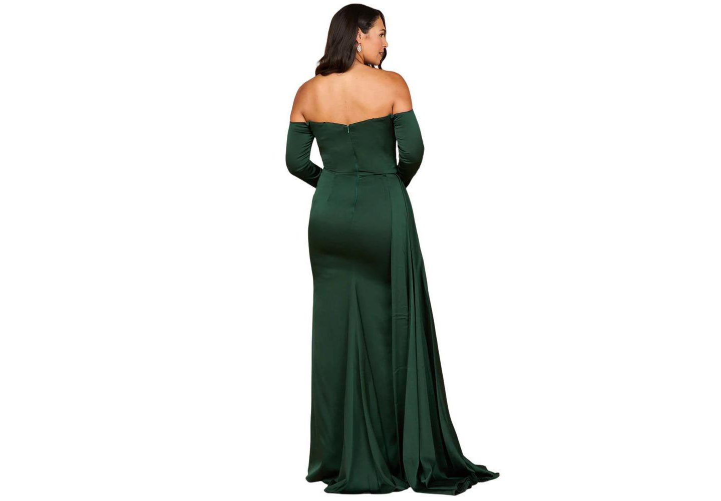 Женское платье Lara Off Shoulder Satin Dress with Beaded Details, цвет: Тёмный зелёный — фото 3