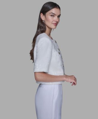 Women's Sequin Embellished Crewneck Short Sleeve Jacket