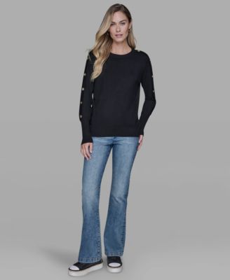 Women’s Black Button-Detail Crewneck Sweater