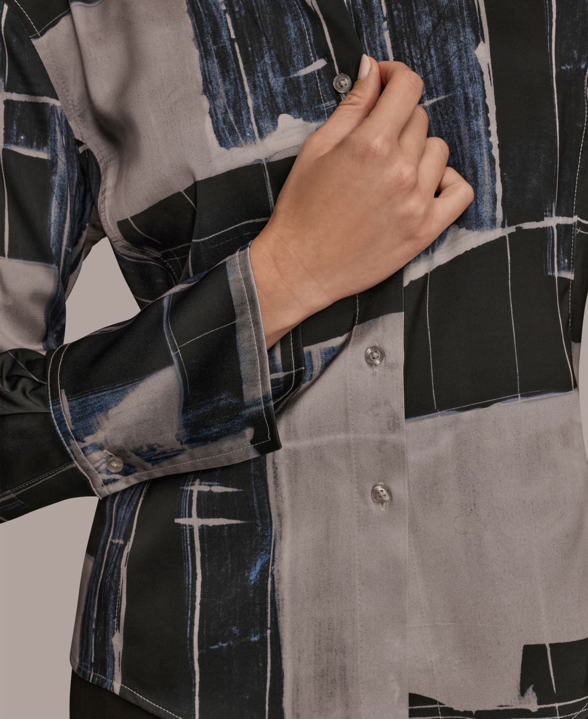 Donna Karan Petite Long-sleeve Printed Blouse In Multi