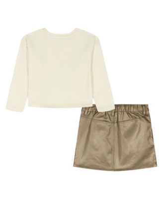 Girls' 4-6X Long-Sleeve T-Shirt and Skirt, 2-Piece Set