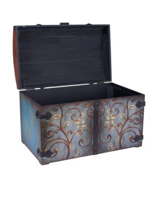 Vintage Decorative Trunk, Large, Chinese Fir with MDF Detail, Sandalwood and Vintage Blue