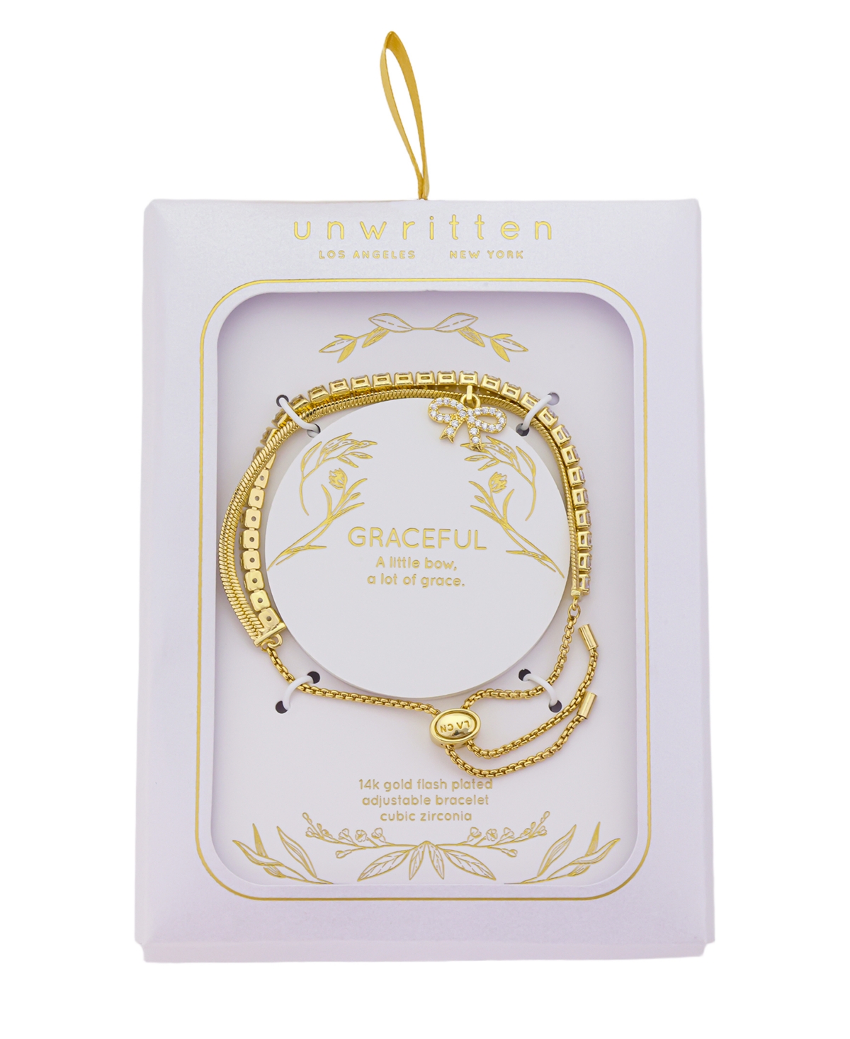 Unwritten Cubic Zirconia Bow Adjustable Bolo Bracelet
