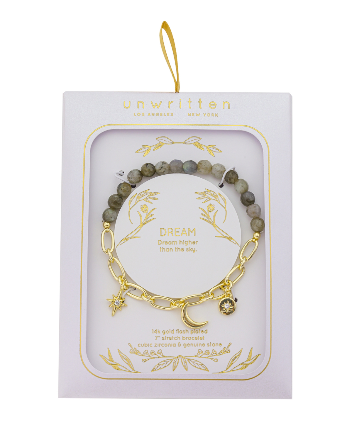 Unwritten Cubic Zirconia Star, Moon And Cubic Zirconia Star Link Chain Labradorite Stone Stretch Bracelet