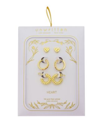 Heart Post Stud, Multi Pink Cubic Zirconia Endless Hoop, Twits Post Hoop 3Pairs Ear Set