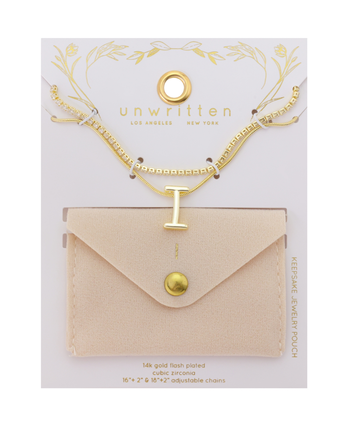 Unwritten Letter "I" Initial Snake Chain Cubic Zirconia Chain Necklace With Extender 2Pcs Set