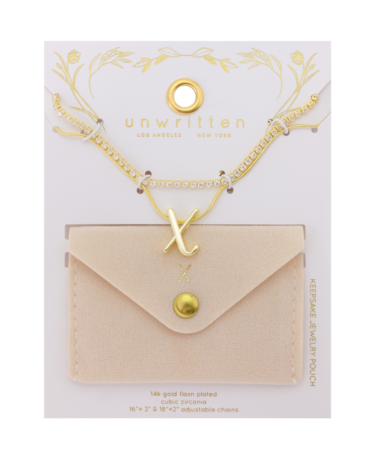 Unwritten Letter "a" Initial Snake Chain Cubic Zirconia Chain Necklace With Extender 2pcs Set In Gold