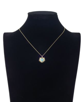 Cubic Zirconia And Amazonite Stone Heart Pendant Necklace