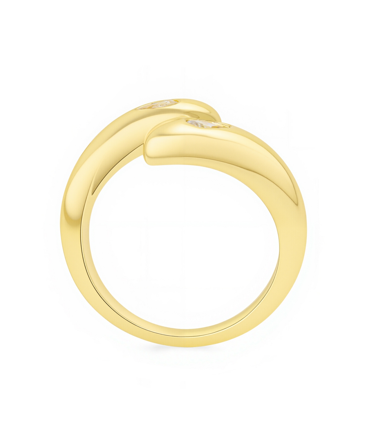 Unwritten Puffed Double Teardrop Cubic Zirconia By Pass Ring In Gold