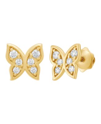 Macy's - Children's White Cubic Zirconia Butterfly Earrings in 14K Yellow Gold