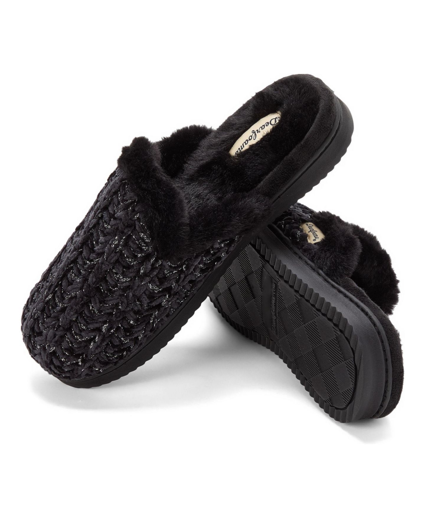 Женские тапочки Dearfoams Paris Chenille Shaped Tab Scuff Slipper, цвет: Чёрный — фото 2