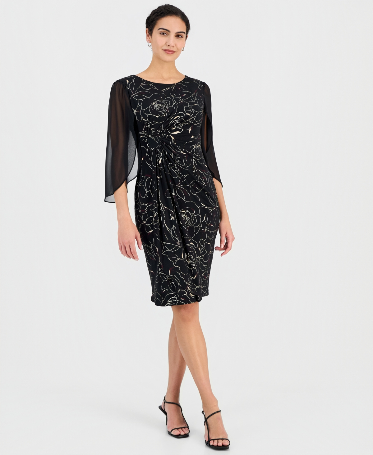 Connected Women's Side-Gathered Cape-Sleeve Dress