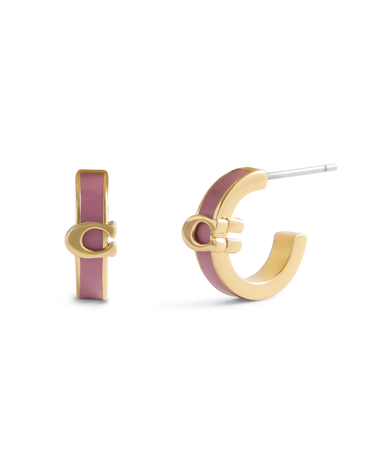 Coach Pink Signature C Enamel Huggie Earrings