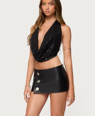 Women's Fringed Sequin Backless Halter Top