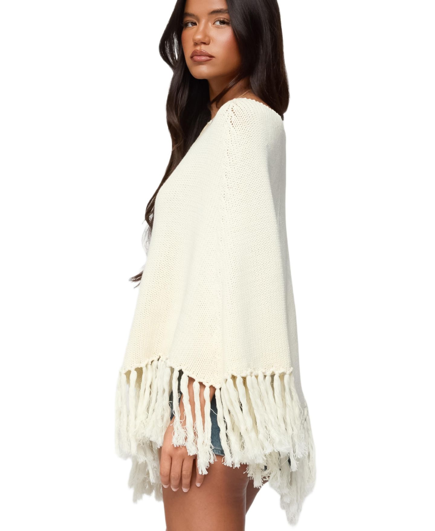 Edikted Women's Kamila Fringe Knit Poncho, цвет: Кремовый — фото 2