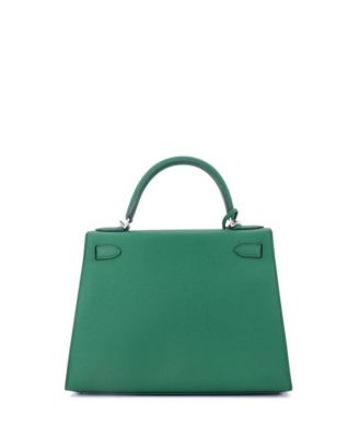 Kelly 28 Handbag Green Epsom with Palladium Hardware
