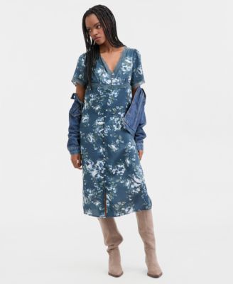 Women's Lace Trim Floral Midi Dress