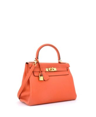 Kelly 28 Handbag Orange Togo with Gold Hardware