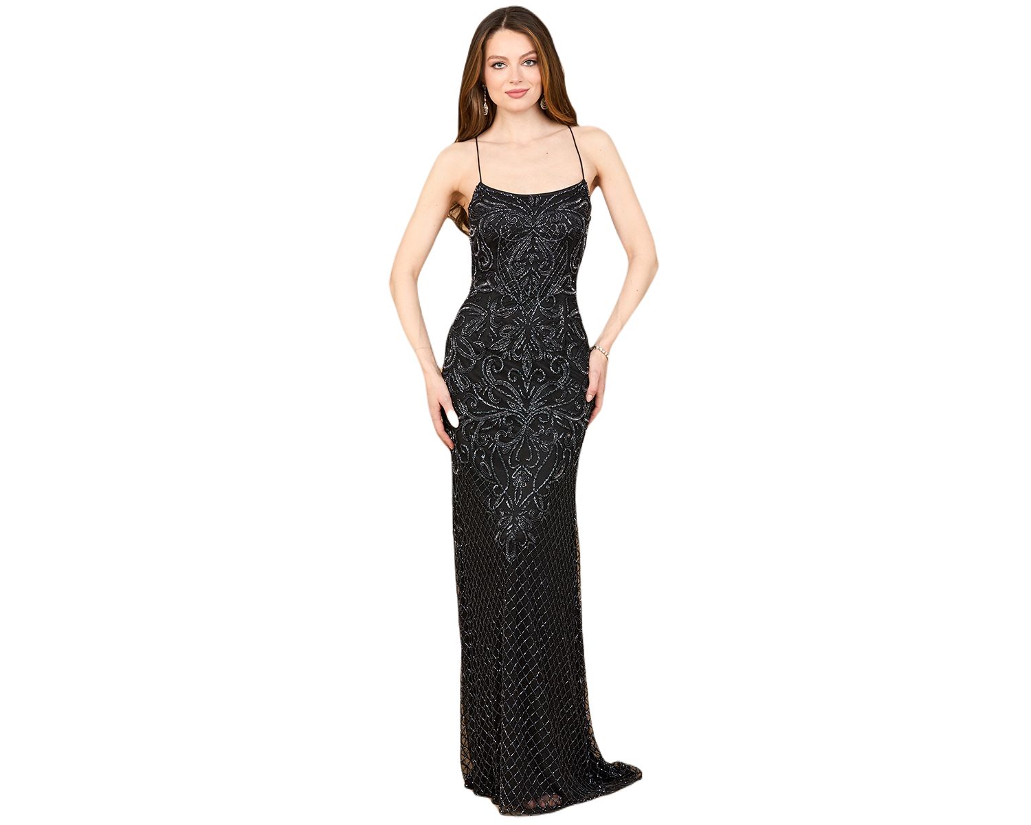 Women's Lace Up Open Back Beaded Dress