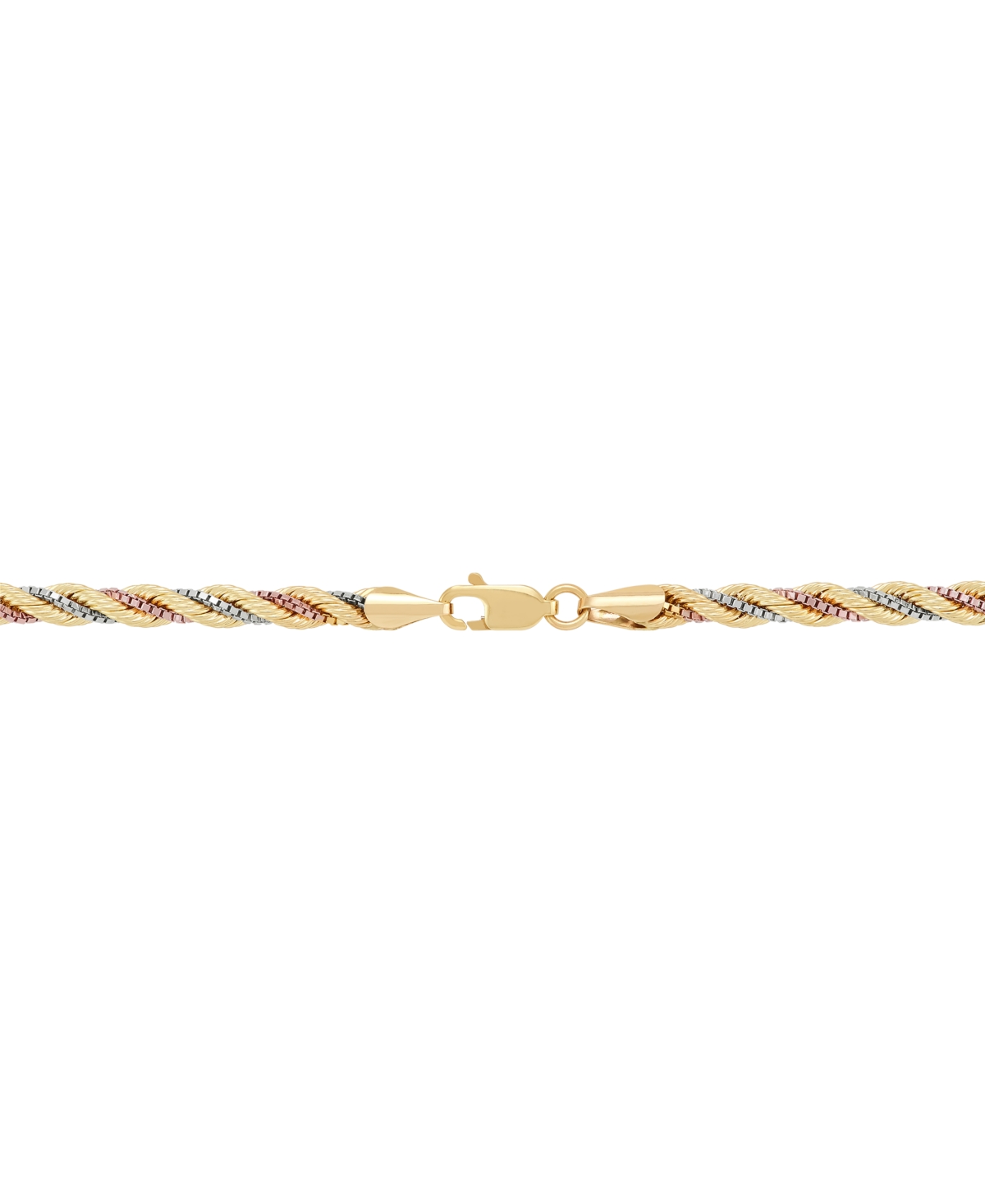 Macy's Light Weight Silk Finish Chain Necklace In 10k Yellow, White And Rose Gold In Gold