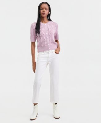 Women's Short-Sleeve Cable-Knit Cardigan