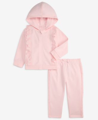 First Impressions - Baby Girls French Terry Eyelet-Trim Zip-Up Hoodie & Pants Set