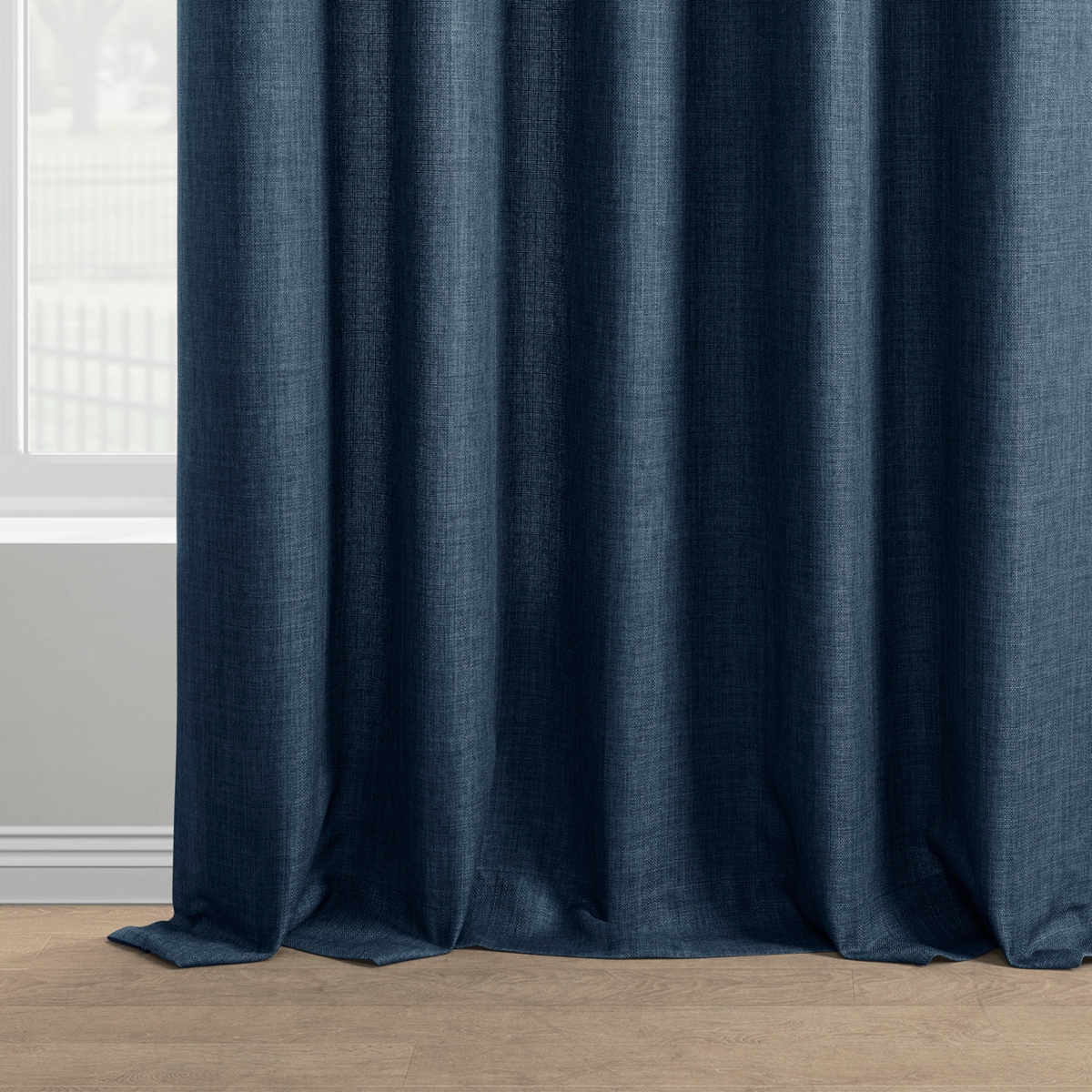 Half Price Drapes Sergeants Blue Italian Faux Linen Room Darkening Curtain
