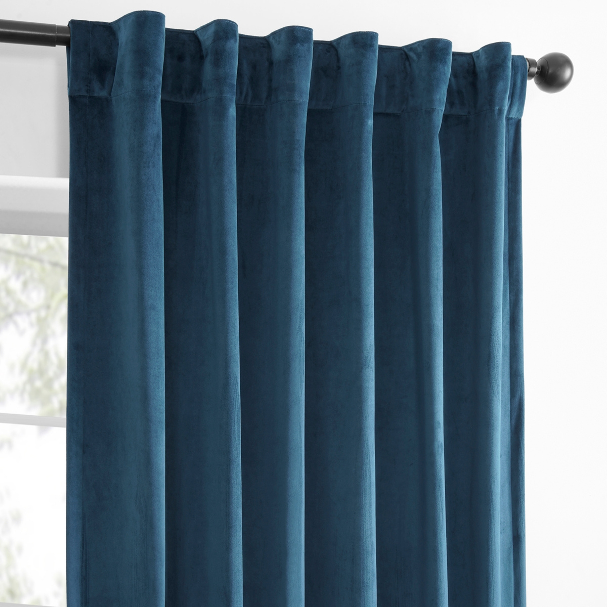 Half Price Drapes Dark Blue Simply Velvet Room Darkening Curtain Pair (2 Panels)