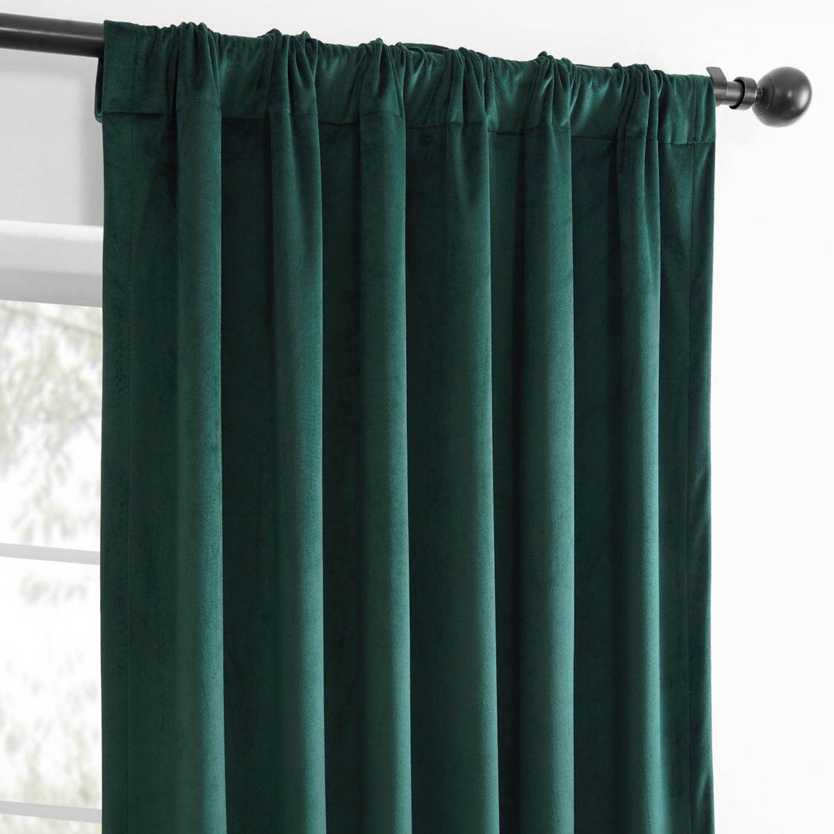 Half Price Drapes Deep Green Simply Velvet Room Darkening Curtain Pair (2 Panels)