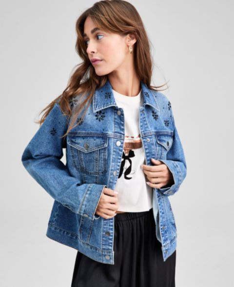 Женские куртки And Now This Embellished Denim Trucker Jacket