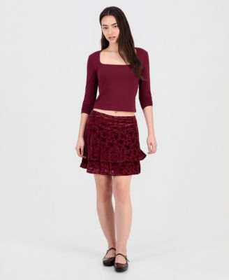 Juniors' Flocked Ruffle Lace Skirt