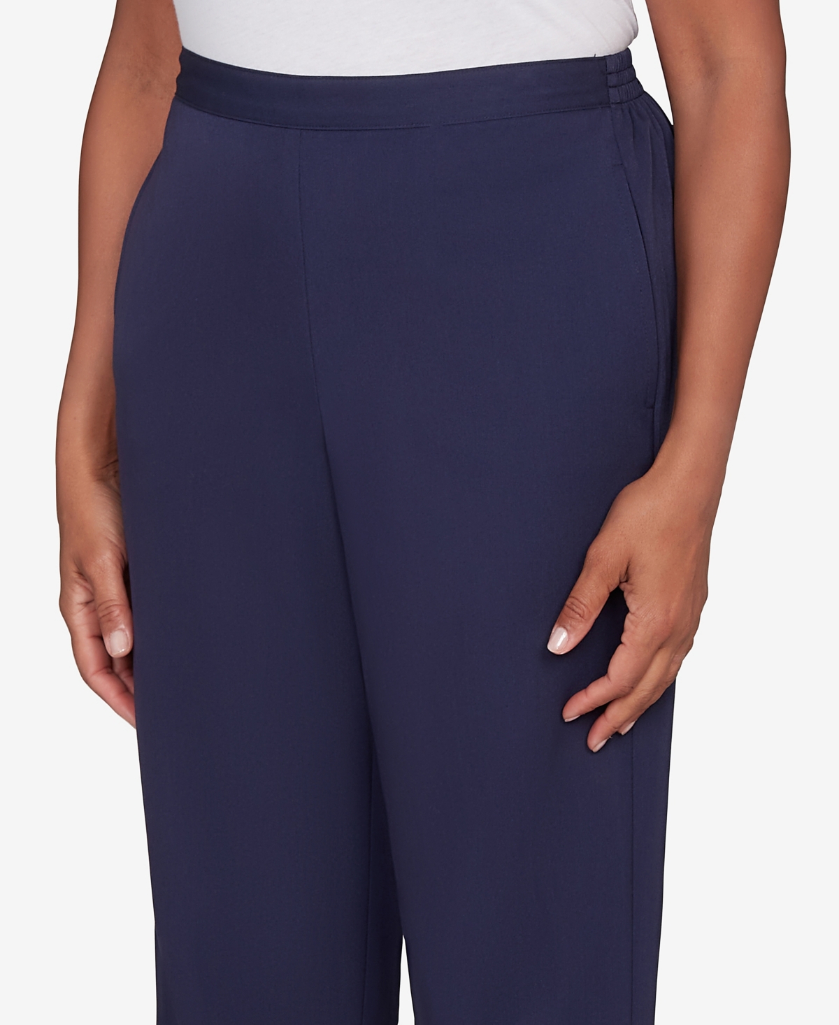 Alfred Dunner Petite Saratoga Springs Side Seam Pocket Average Length Twill Pants In Blue