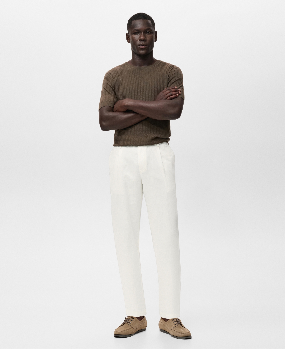 Mango Slim Fit Drawstring Pants In White