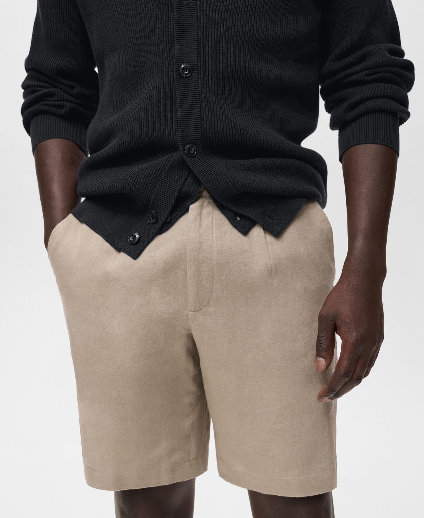 Мужские шорты Mango Linen-Cotton Blend 9.29" Bermuda, цвет: Бежевый — фото 4