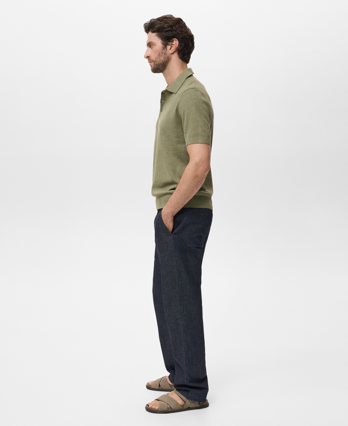 Mango Men's Ribbed Knit Polo Shirt