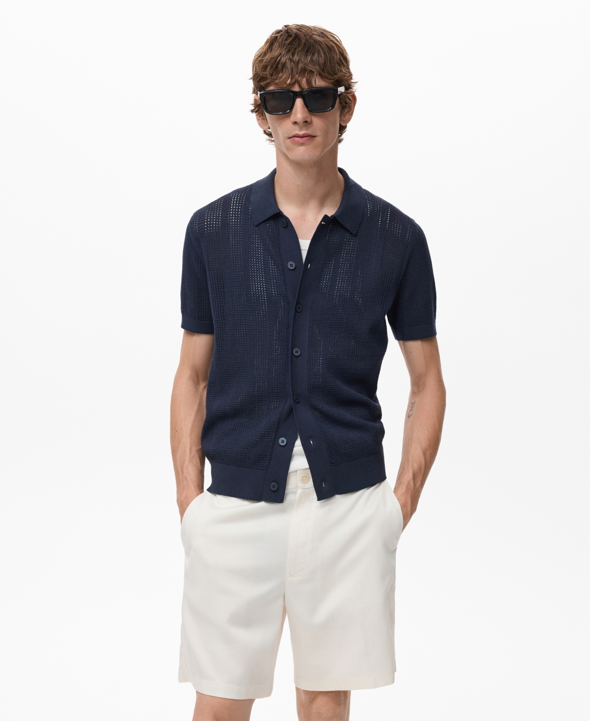 Mango Men's Striped Openwork Knitted Shirt